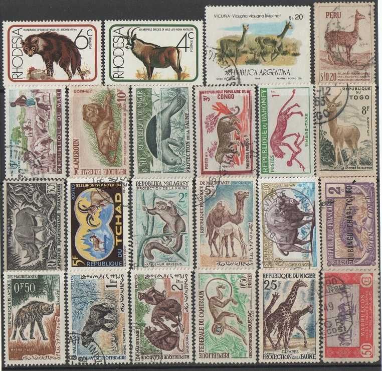 Filatelia: fauna, mamíferos - 85 selos novos e usados