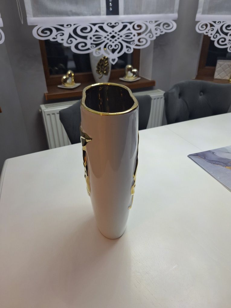 Wazon biało złoty glamour liść Ażurowy duży home & you wysyłka od 1 zł