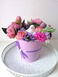 Flower box flowerbox wiosenny wielkanocny stroik fiolet lila ptaszek