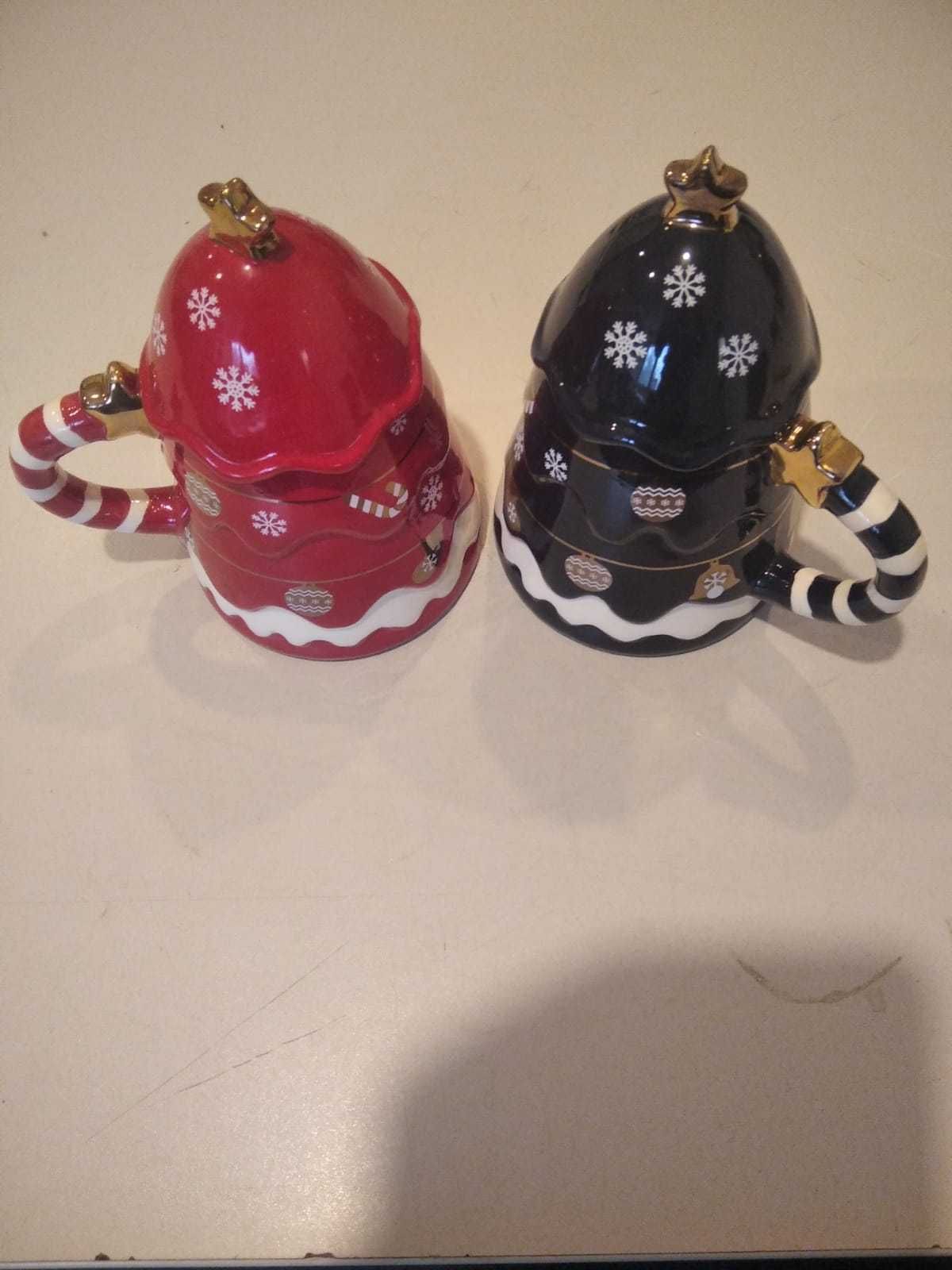 DUŻY Kubek świąteczny 500ml ceramiczny z łyżeczką & pokrywką kpl x 2
