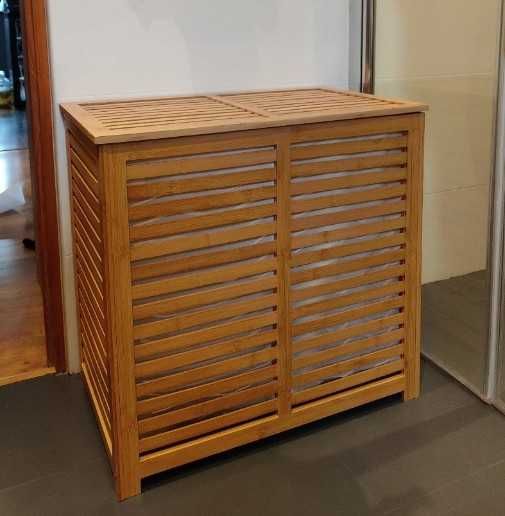 Kosz na Pranie Dwukomorowy Bambusowy Wkłady z Pokrywą 100L