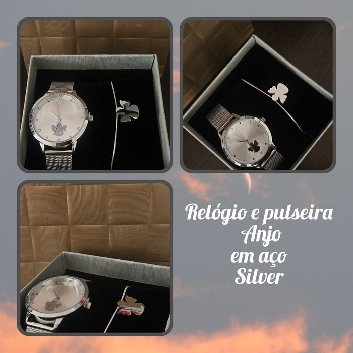Conjunto em aço relógio e pulseira