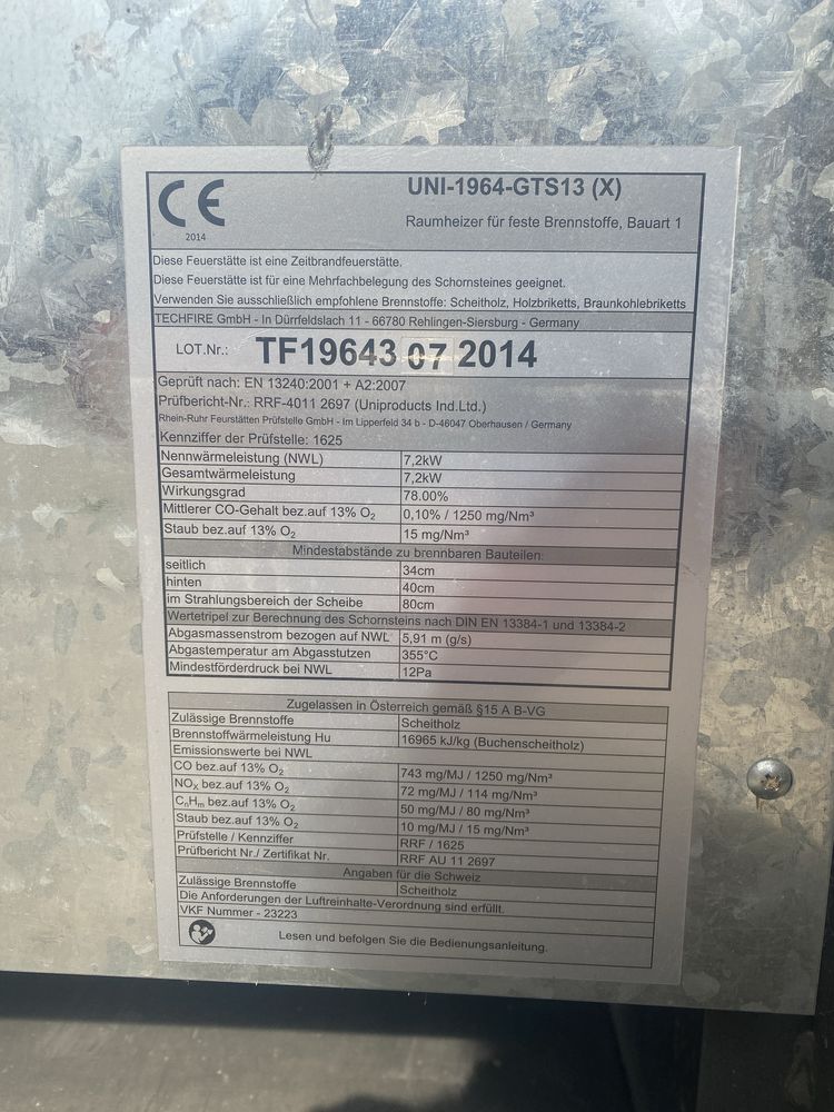 Kominek 7,2 KW.