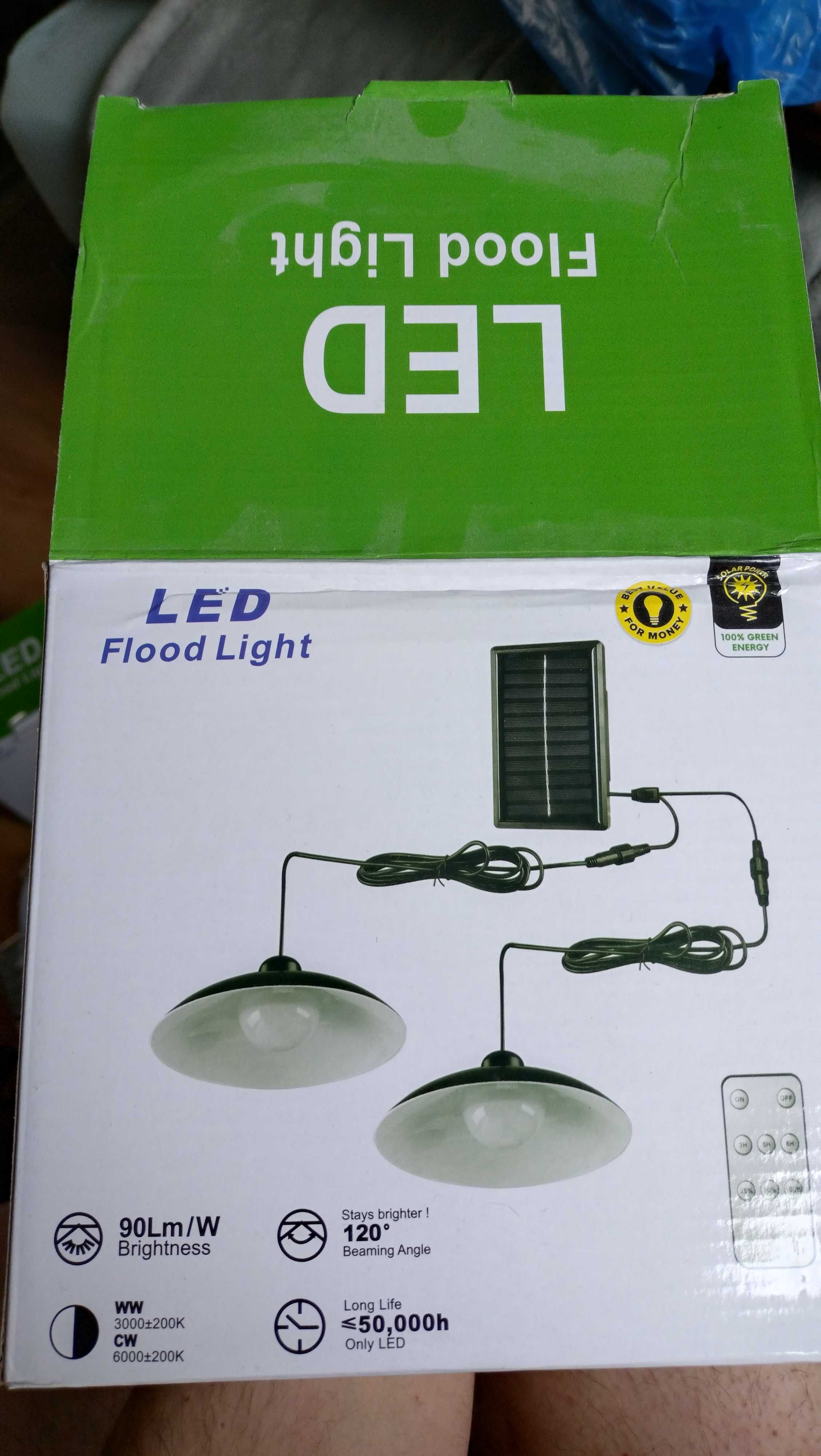 Lampa solarna LED sufitowa żyrandol czujnik zmierzchu pilot podwójna