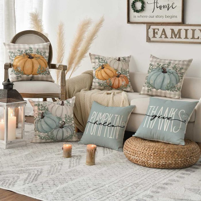 4x Poszewka dekoracyjna na poduszkę 45x45 cm JESIENNA DYNIA Halloween