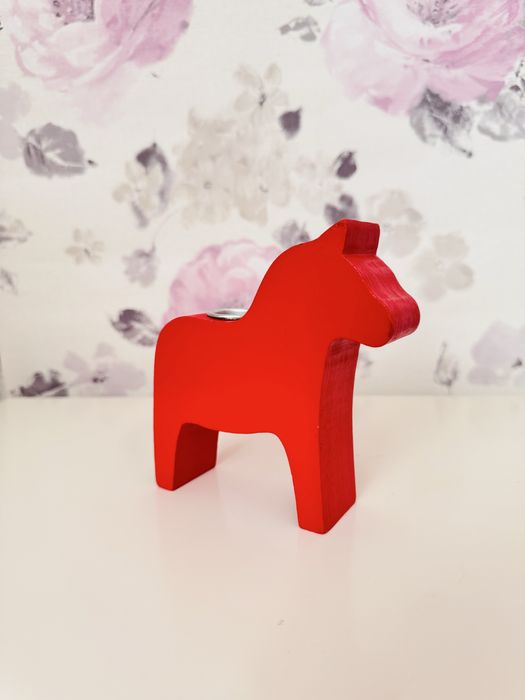 Drewniany koń świecznik, konik Dalahäst Dalarna,retro drewniana ozdoba