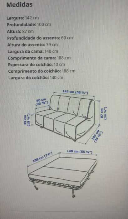 Sofá cama 2 lugares Ikea