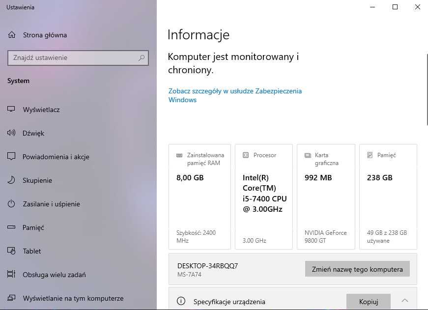 Płyta główna MSI B250M PRO-VD + DDR4 8GB + Intel I5 7400 3,00GHZ