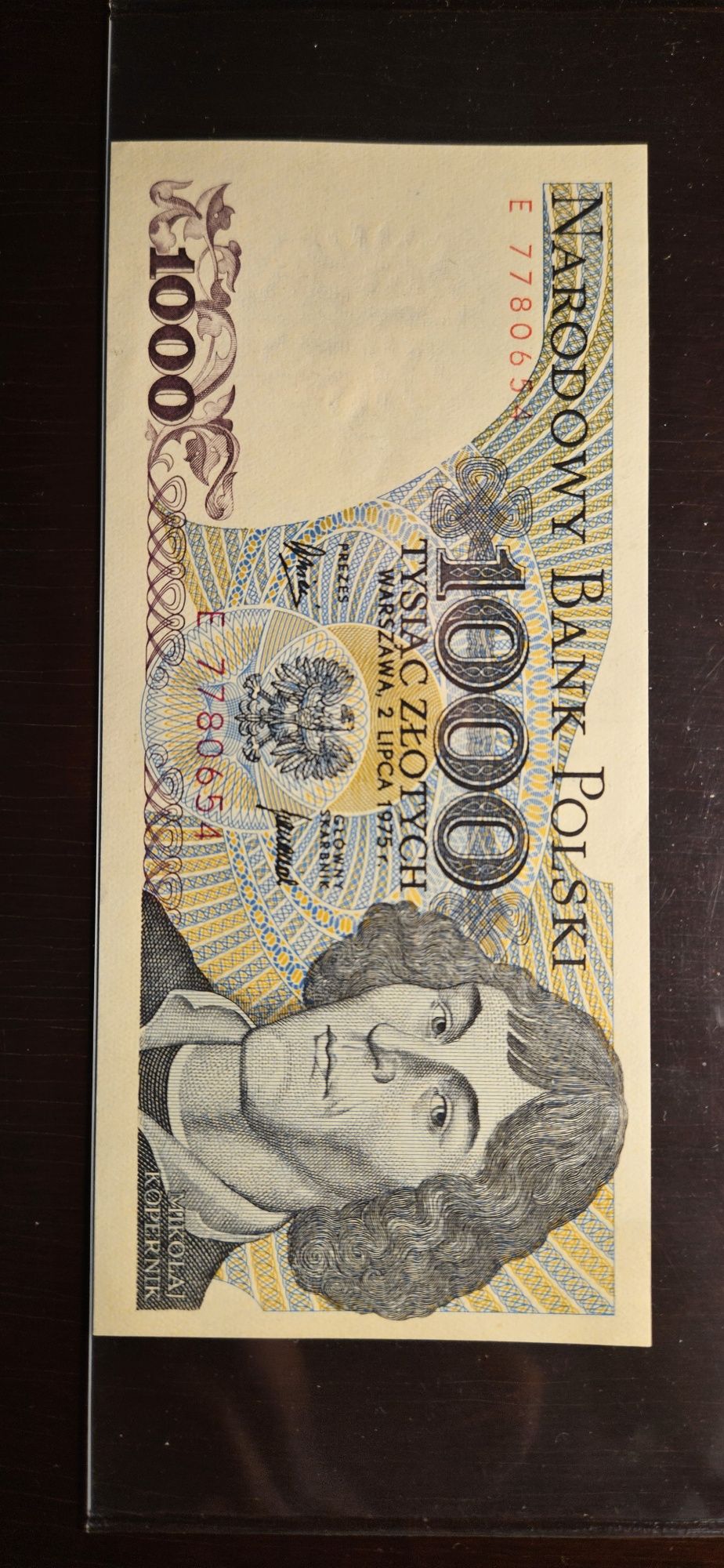 Banknot 1000 zł, rok 1975, seria E, stan UNC