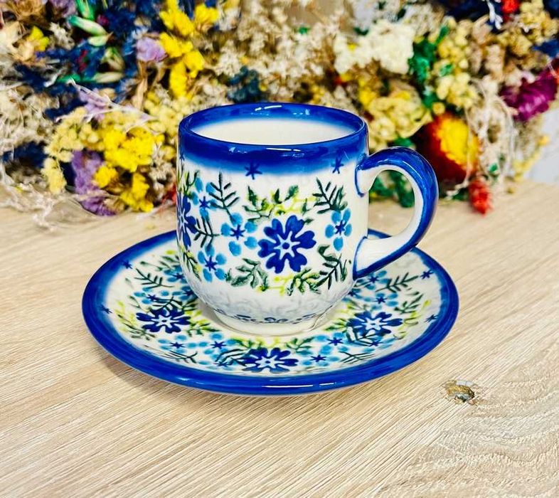 Ceramika Bolesławiec. Filiżanka + spodek espresso 0,1l unikat (1001)