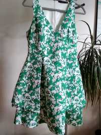 Zielona żakardowa , koktajlowa, letnia sukienka Zara, L