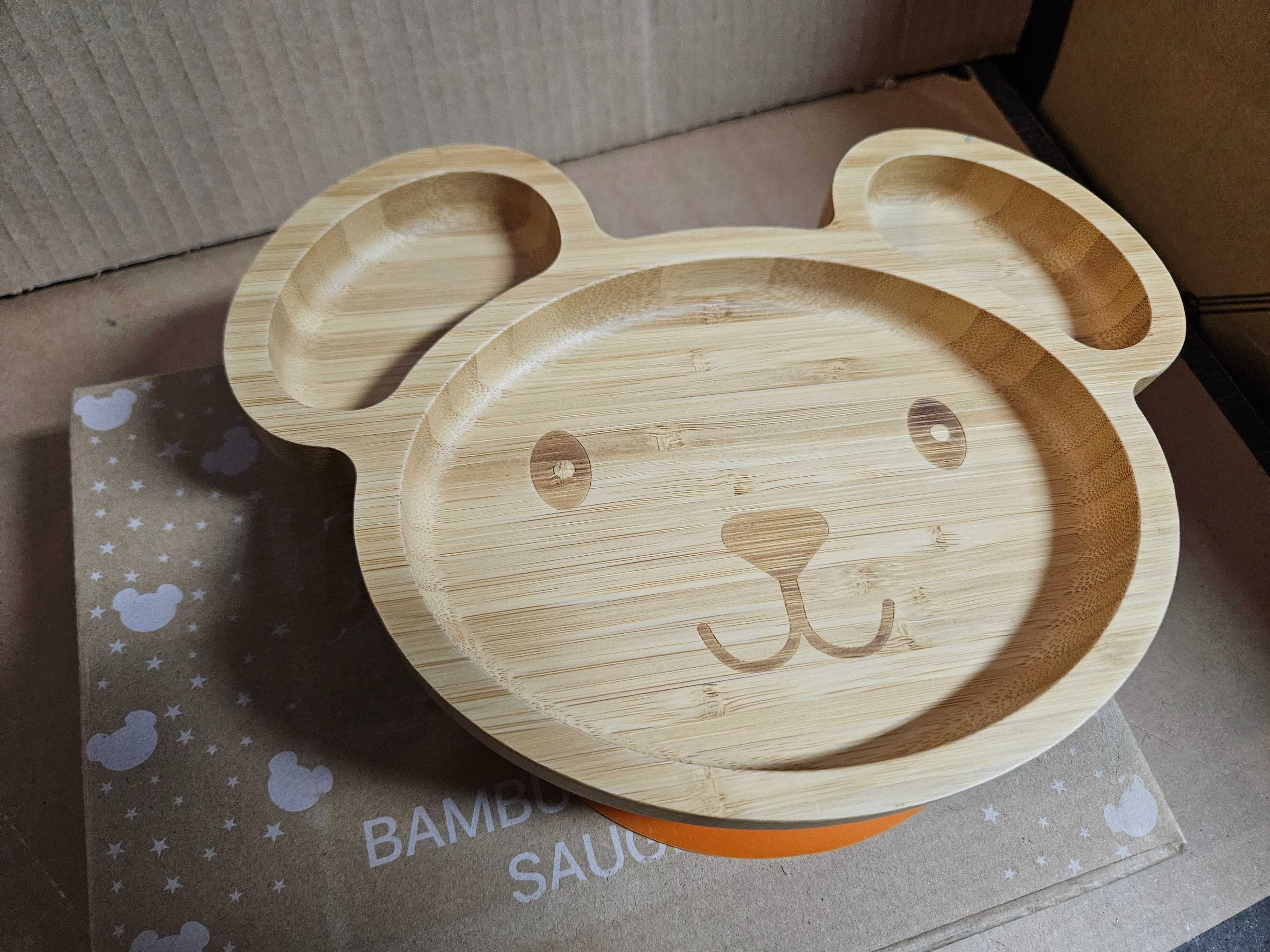 Bambusowy talerz z przyssawką silikonową dla dzieci i niemowląt