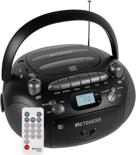 Retekess TR630 Przenośny odtwarzacz CD i magnetofon, radio AM FM, USB