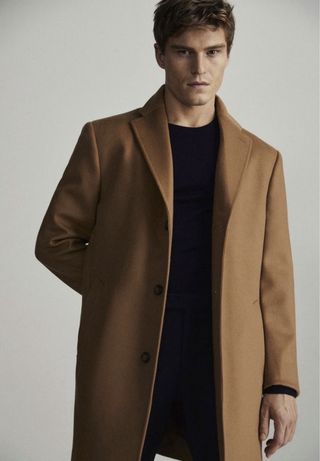 Новое шерстяное мужское пальто Massimo Dutti