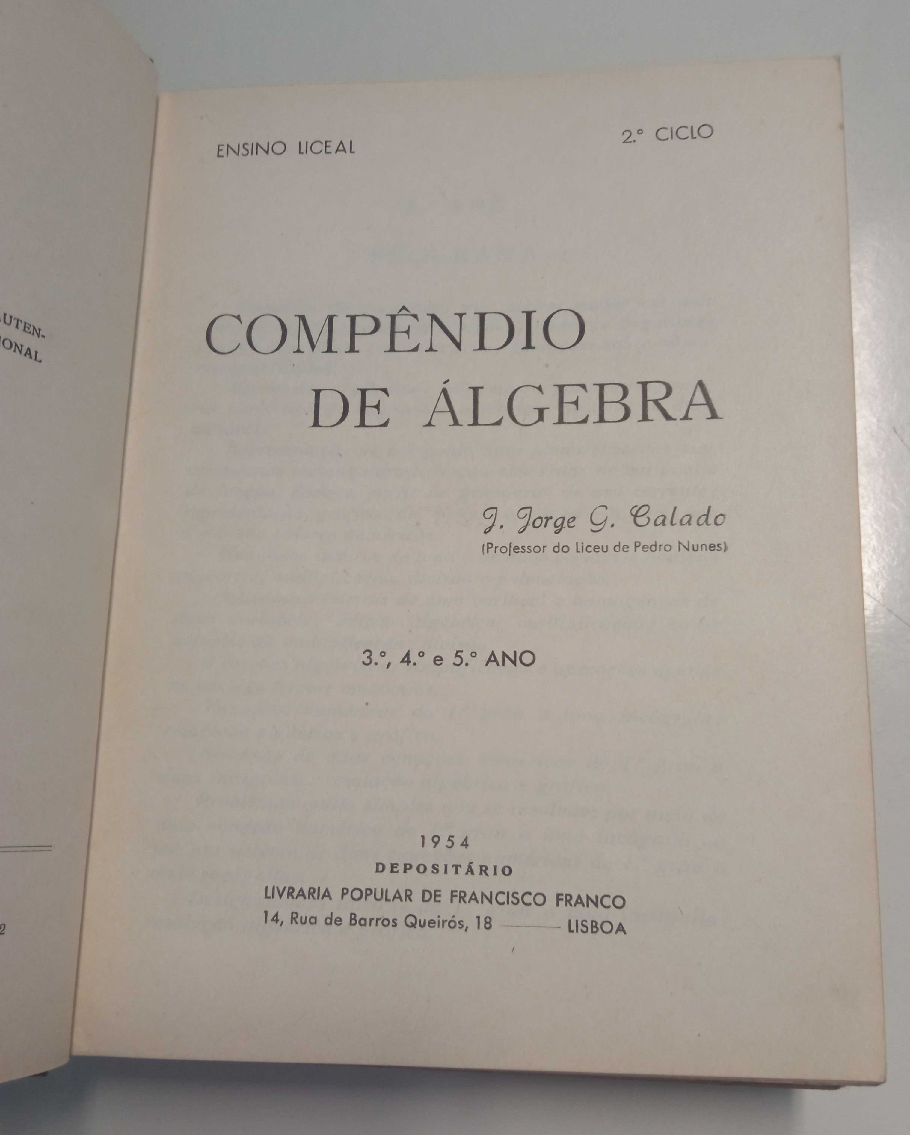 Compêndio de Álgebra, de J. Jorge G. Calado