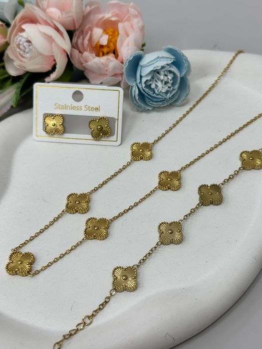 Zestaw biżuterii damskiej stal chirurgiczna koniczyna