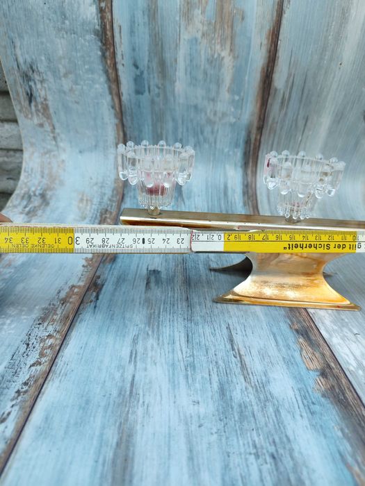 Świecznik Lata 70 - Platerowany + szkło - Ciekawy Design