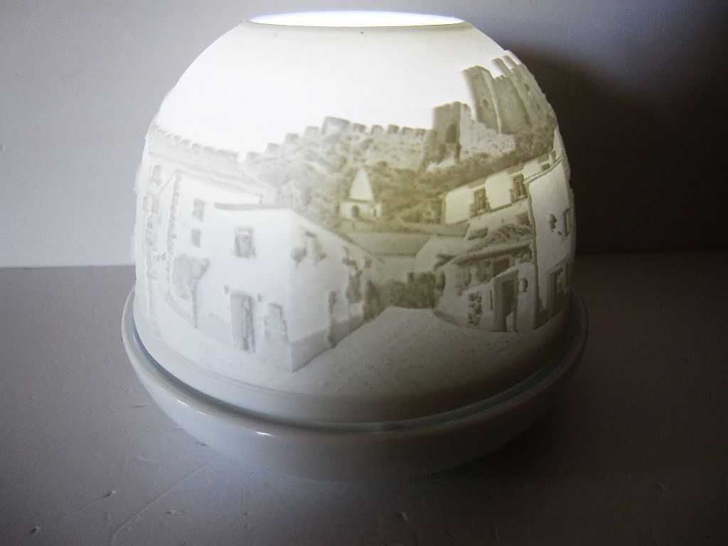 lamparina litofania para vela em porcelana Braz Gil-paisagem de Óbidos