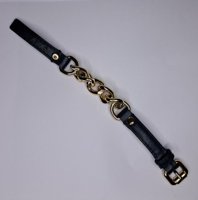 Pulseira de Pele e Metal Dourado