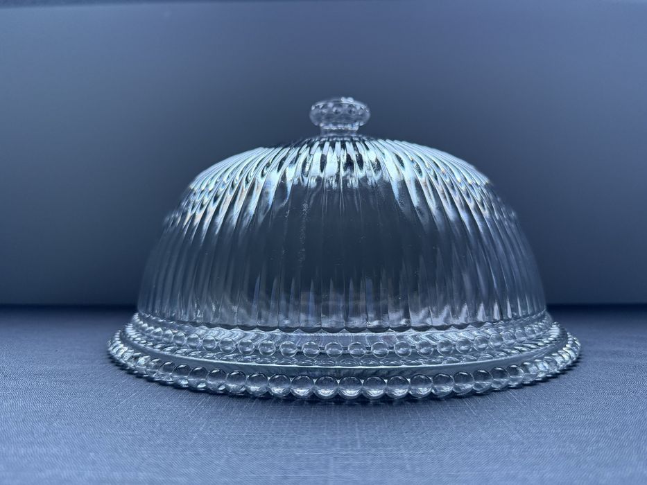 Przepiękna szklana patera z kloszem nowa Huta Ząbkowice