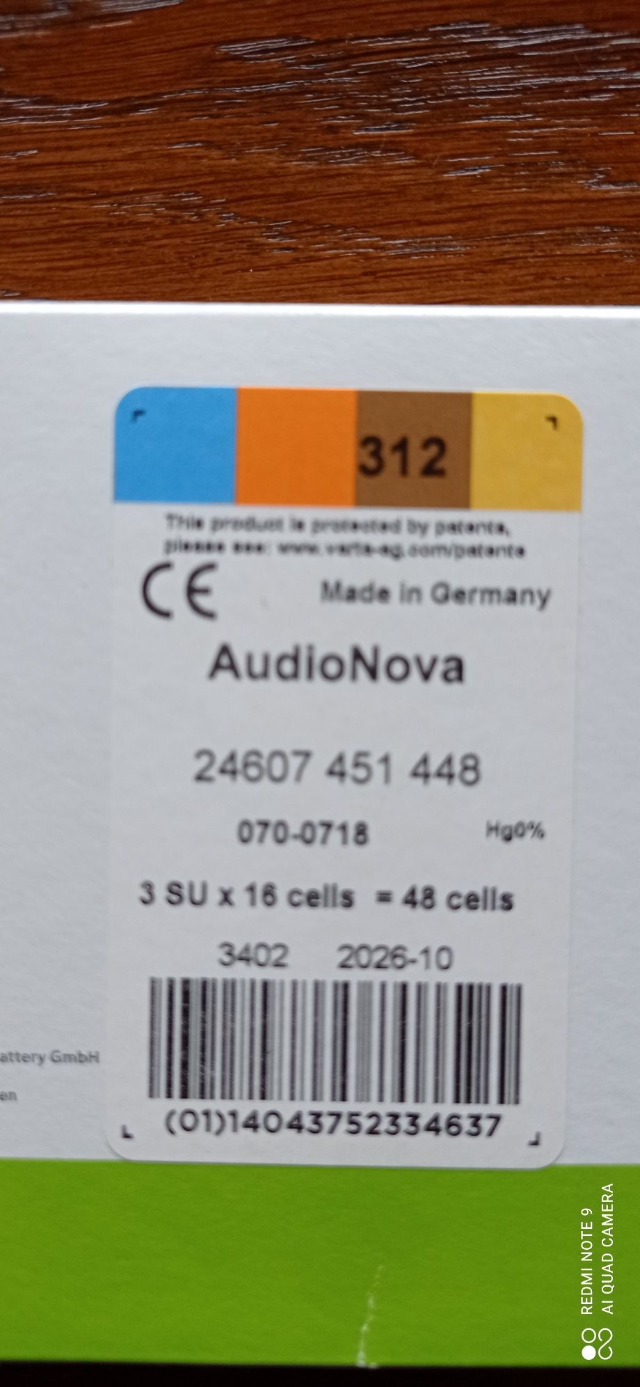 Bateria +312 do aparatu cyfrowego, aparatu słuchowego