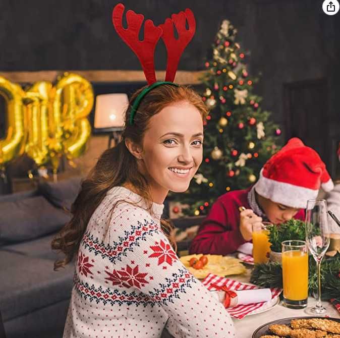 ROGI RENIFERA Opaska Na Głowę Z DZWONECZKAMI Świąteczna Mikołaj Rudolf