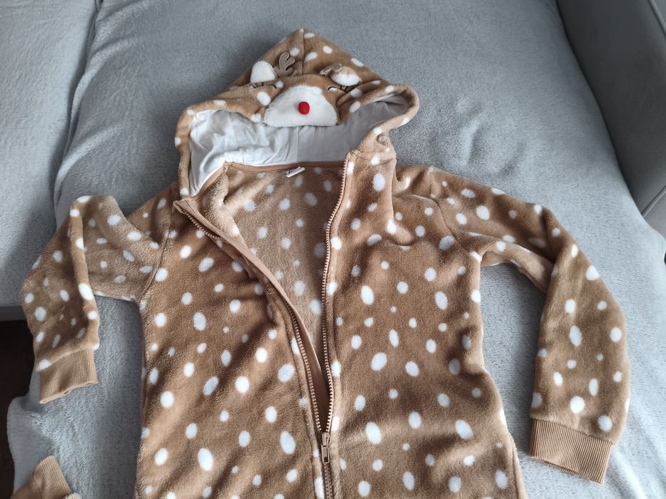 Piżama jednoczęściowa z kapturem, beżowa