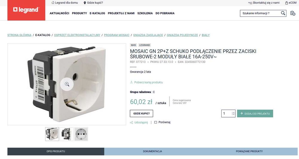 Gniazda Legrand  MOSAIC GN 2P+Z Schuko