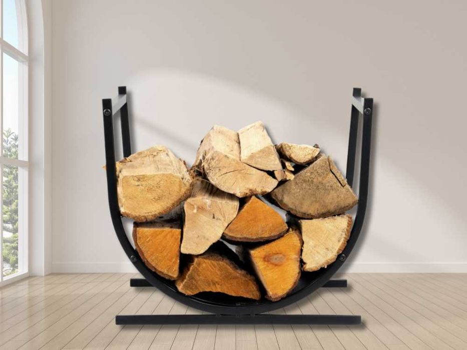 Stojak Metalowy na Drewno Kominkowe Opałowe Loft Czarny 39x46cm