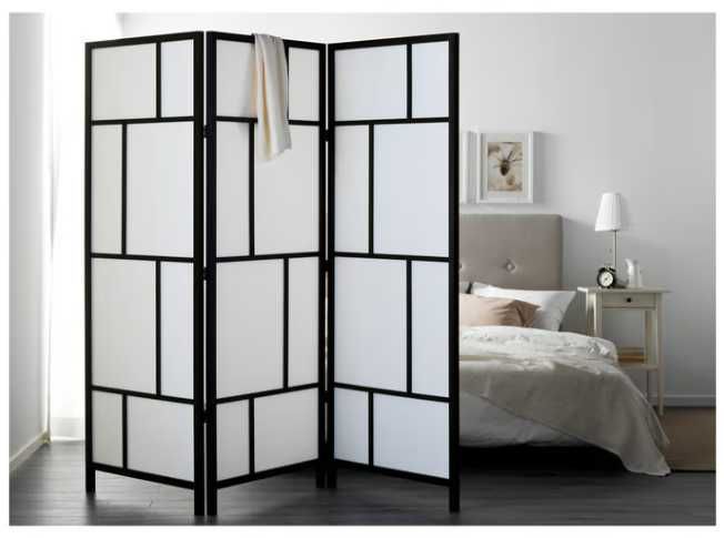 Biombo RISÖR, branco/preto, 216x185 cm (montado)
