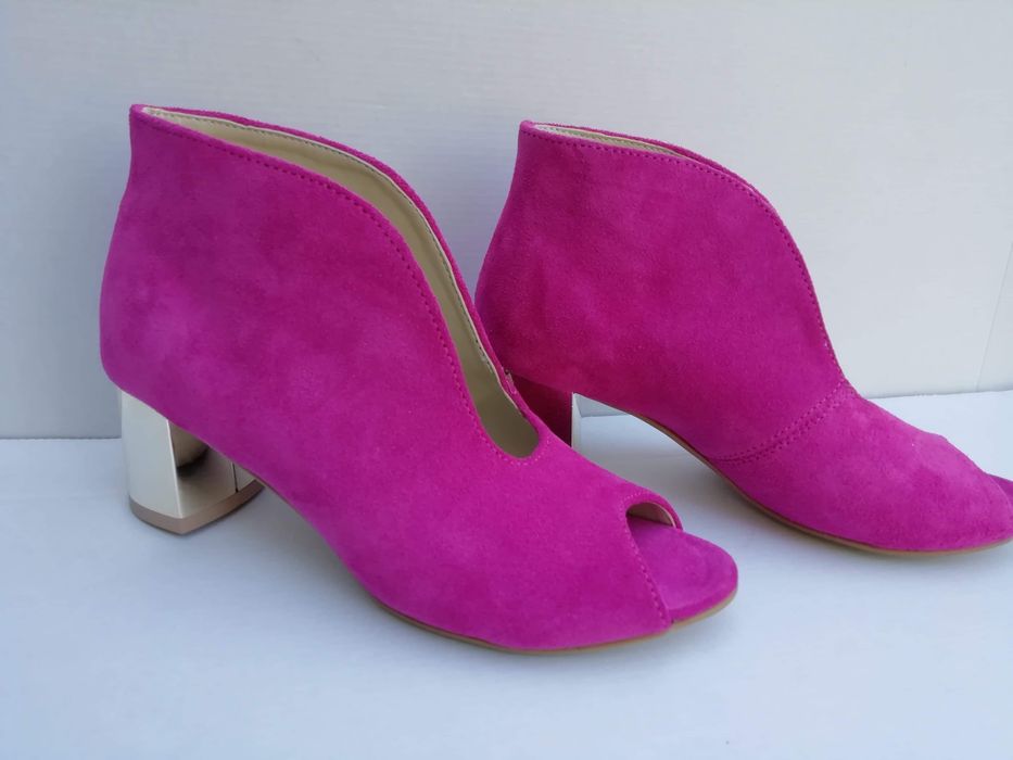 Eleganckie buty botki fuksja Naturalna skóra