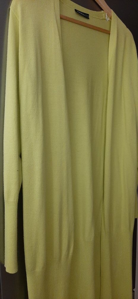Sweter dlugi kardigan limonkowy żółty 40-42 L-XL Jak Nowy
