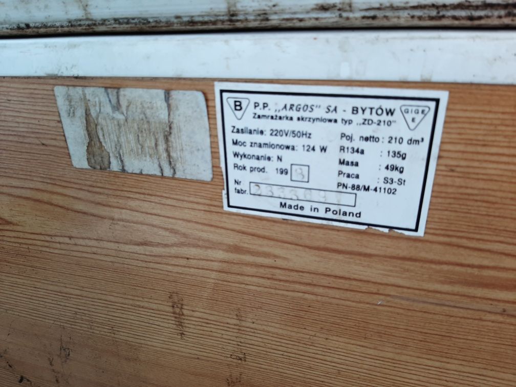 Zamrażarką Argos 210l chłodzi