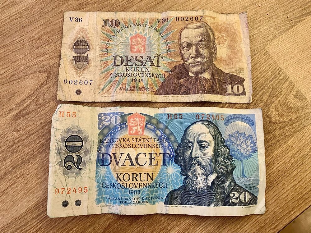 Banknoty Czechosłowackie 20 i 10 koron