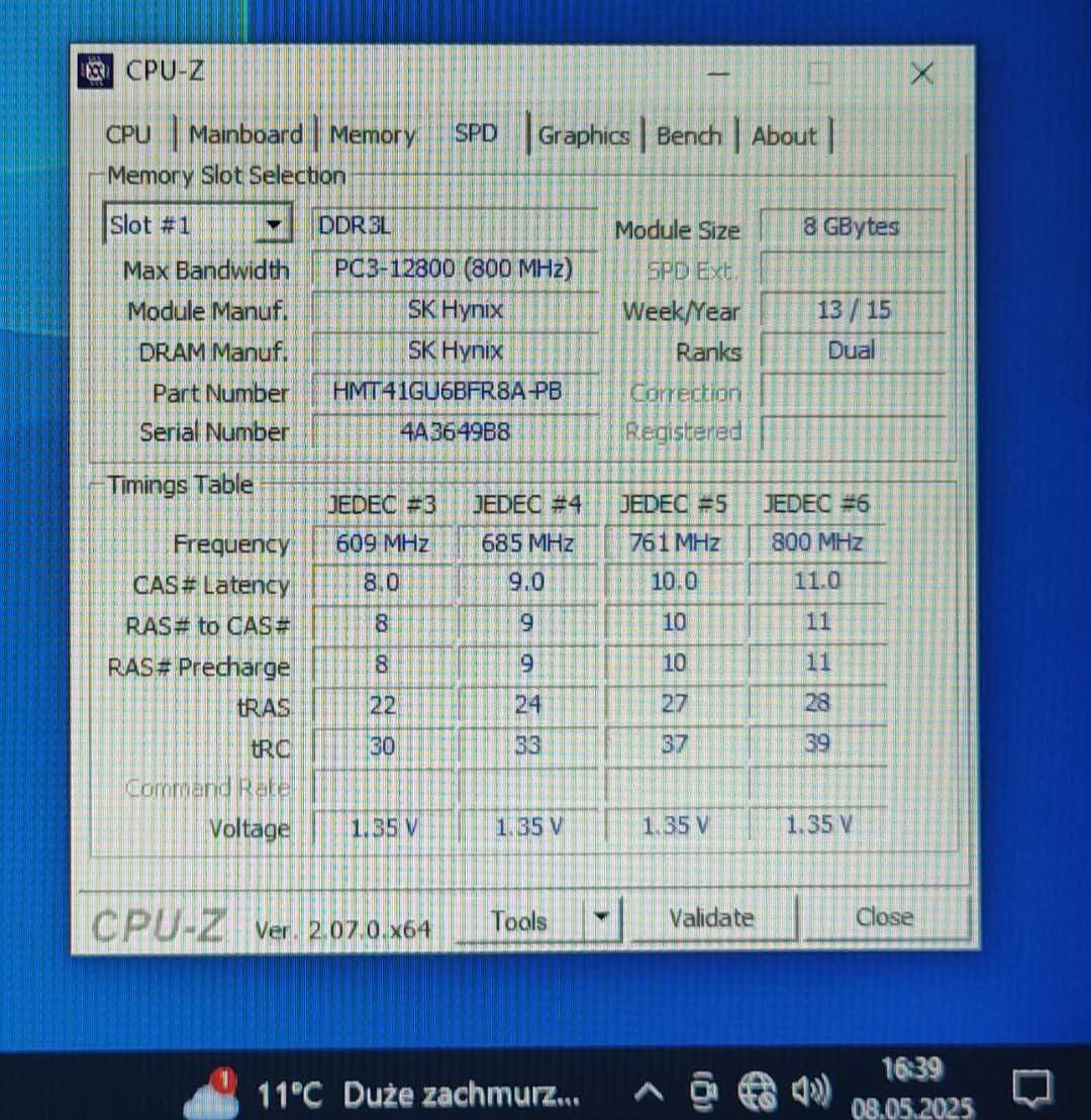 Pamięć RAM Hynix DDR3L 8GB 1600MHz