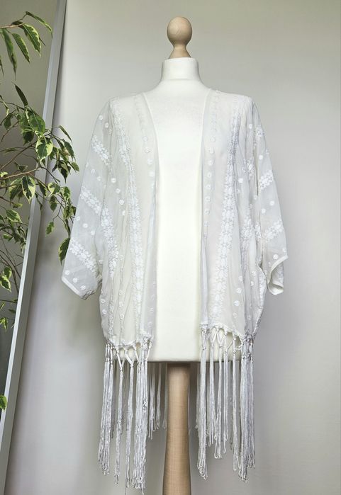 New Look kimono narzutka na plażę z frędzlami rozmiar 38 boho wakacje