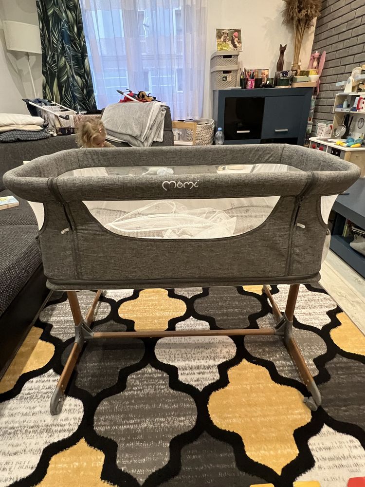 MoMi SMART BED 4w1 - ŁÓŻECZKO DOSTAWNE - materac, pojemnik - szare