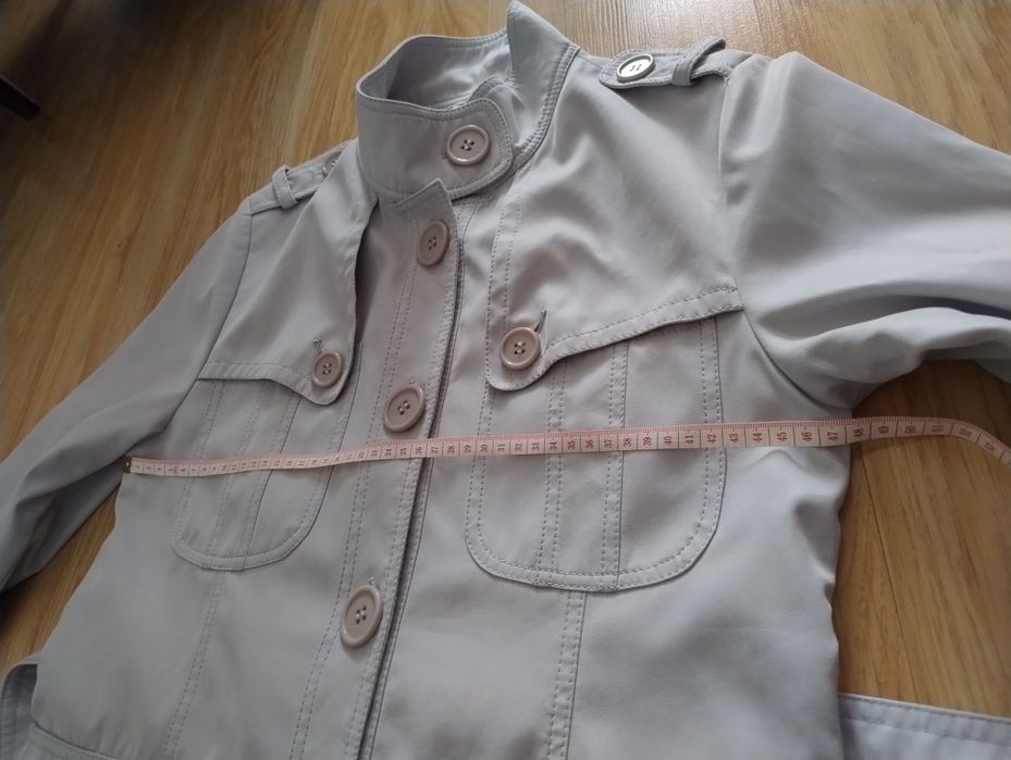 Kurtka damska, żakiet, płaszcz, szara, guziki, pasek, r.38