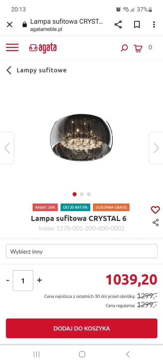 Lampa wisząca Cristal Agata meble