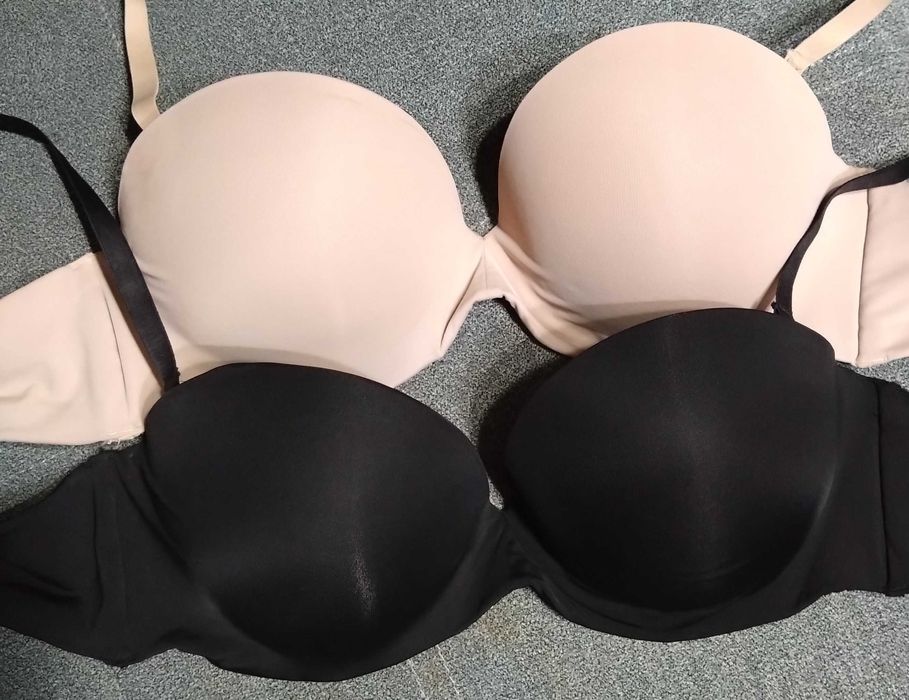 2 szt. Biustonosz balkonetka super push-up, H&M, 75C, czarny + beżowy
