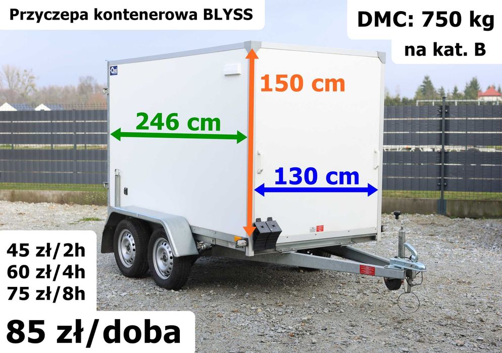 Przyczepa kontener furgon do wynajęcia DMC 750 kg na kat. B od 30 zł!