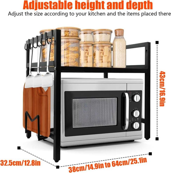 Regał kuchenny, metalowy, składany, nad mikrofalówkę, stołowy O40