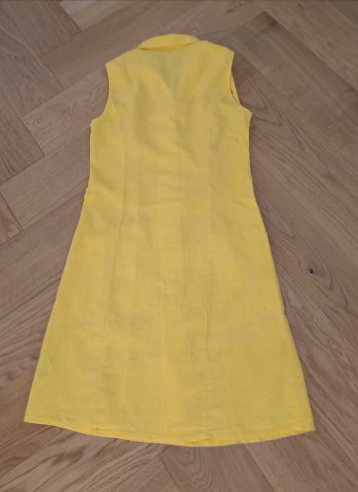 Nowa letnia sukienka damska len+bawełna S 36 żółta lniana na lato