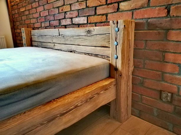 Drewniane łóżko Retro z starych belek, 160/180x200