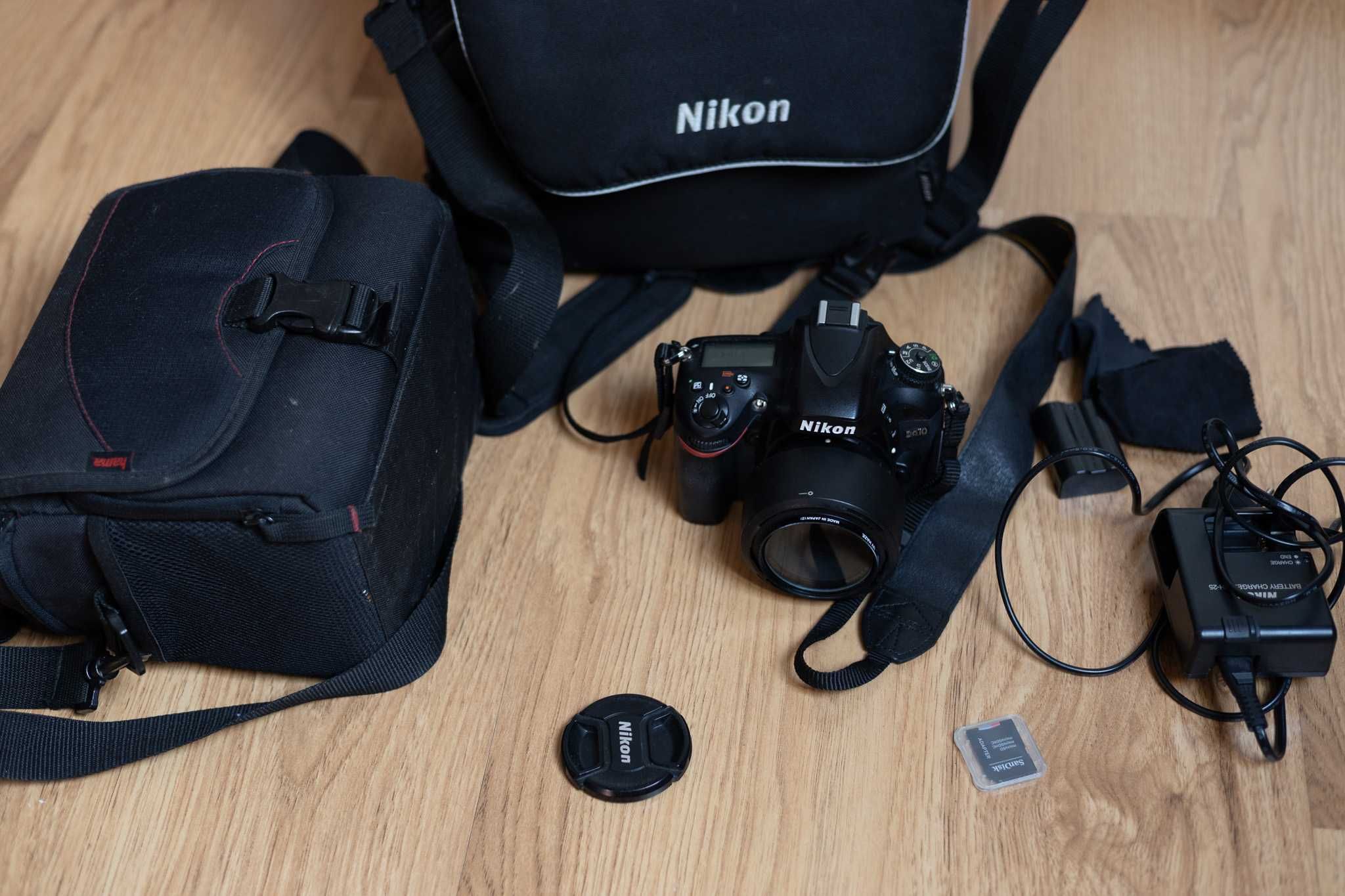 Aparat Nikon D610 + obiektyw, dwie torby, baterie i karta