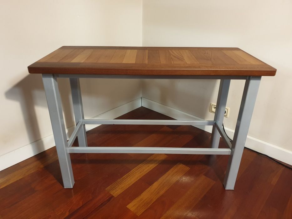 Stół, konsola, wysoka ława, drewno egzotyczne + stal