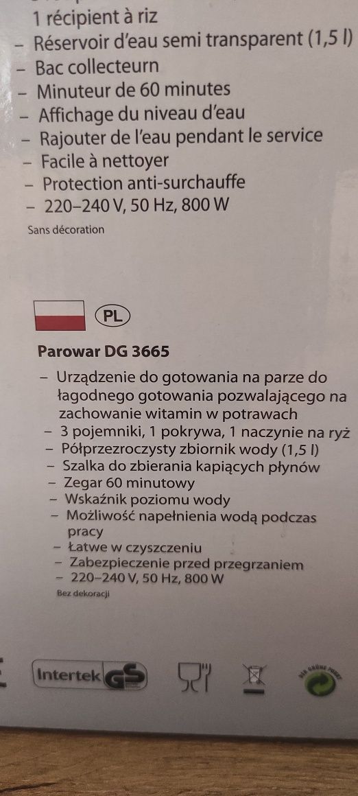 Parowar firmy Clatronic DG3665. Nowy!!