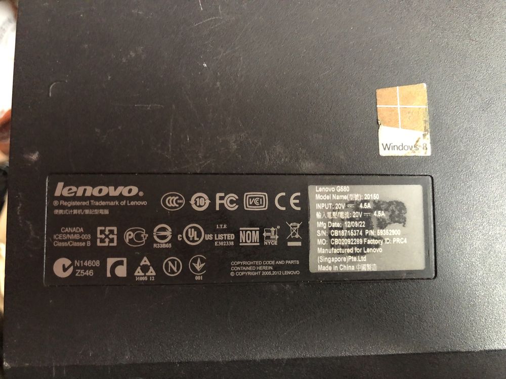 Сервисная крышка леново G580 20150 Lenovo G580 задняя крышка озу винта