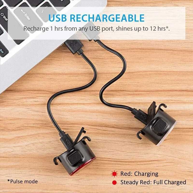 Lampki do Roweru Lampka Przód i Tył Światła 6T Aku 260mAh Ładowane USB