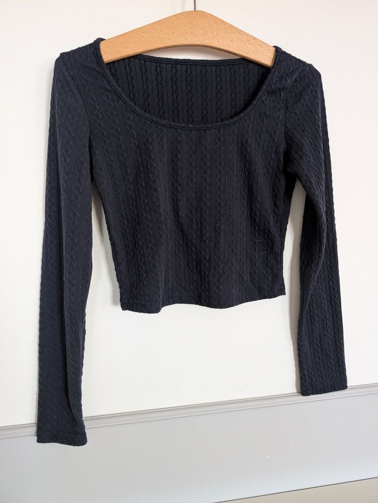 Granatowy Crop top. Rozmiar S. Nowy. Długi rękaw.
